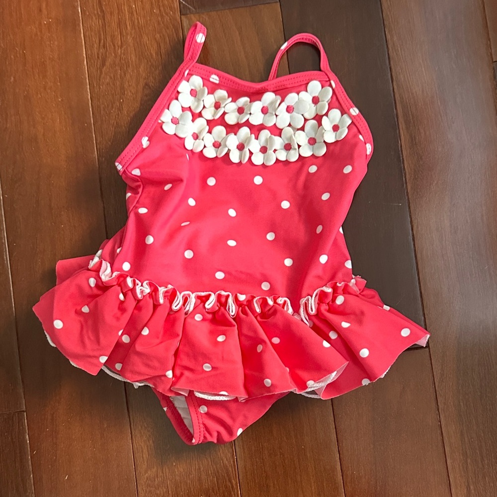 Little Me Pink Floral Polka Dot Swimsuit